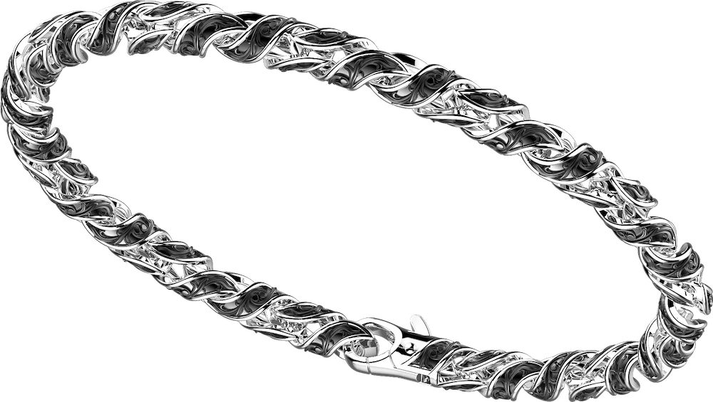 Zancan | Silver bracelet with alternate black and white links with flamboyant design.,商家Zancan Gioielli,价格¥5869