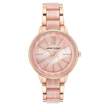Anne Klein | Women's Rose Gold-Tone & Pink Marble Acrylic Bracelet Watch 37mm商品图片,
