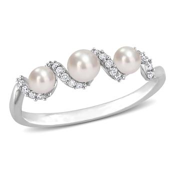 商品Cultured Freshwater Pearl and 1/10 CT TDW Diamond Swirl Ring in 14k White Gold,商家Premium Outlets,价格¥1986图片