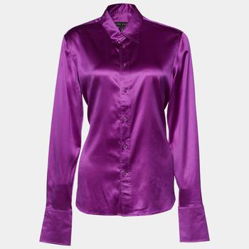 推荐Ralph Lauren Purple Satin Silk Button Front Shirt L商品