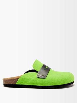 JW Anderson | Leather and felted-wool backless loafers商品图片,4.9折