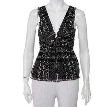 美国burberry, [二手商品] Burberry | Burberry Black Animal Printed Silk Plunge Neck Draped Peplum Top S商品图片 4折