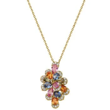 Effy | EFFY® Multi-Sapphire (2-1/6 ct. t.w.) & Diamond (1/6 ct. t.w.) Flower 16" Pendant Necklace in 14k Gold,商家Macy's,价格¥20203