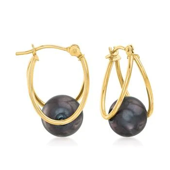 Ross-Simons | Ross-Simons 8-9mm Black Cultured Pearl Double-Hoop Earrings in 14kt Gold 7.7折, 独家减免邮费