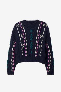 推荐Isabel Marant Étoile Zola Embroidered Cable-Knit Sweater商品
