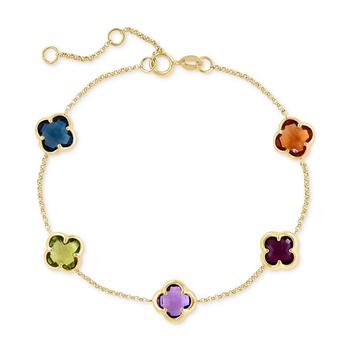 Effy | EFFY® Multi-Gemstone Clover Link Bracelet (6-3/4 ct. t.w.) in 14k Gold商品图片,