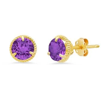 MAX + STONE | 14k Yellow Gold Roped Halo Gemstone Round Stud Earrings for Women 6mm,商家Premium Outlets,价格¥812