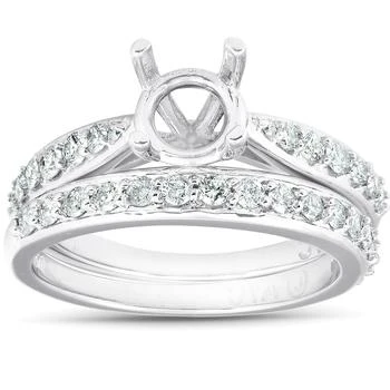 5/8 Ct Diamond Engagement Ring Setting & Matching Wedding Band 14k White Gold