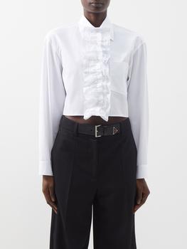 Prada | Ruffled cropped cotton-poplin shirt商品图片,