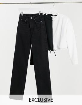推荐Weekday Rowe cotton slim straight leg jeans in echo black - BLACK商品