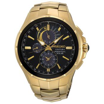 Seiko | Men's Solar Chronograph Coutura Gold-Tone Stainless Steel Bracelet Watch 44mm商品图片,