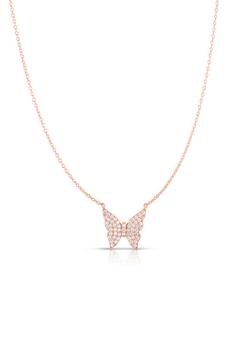 商品Sphera Milano | 14K Rose Gold Vermeil Pave CZ Butterfly Pendant Necklace,商家Nordstrom Rack,价格¥319图片