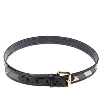 巴宝莉皮带, [二手商品] Burberry | Burberry Black Beat Check Canvas and Leather Belt 90CM商品图片 5.1折