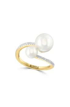Effy | 14K Yellow Gold Diamond & Freshwater Pearl Crossover Ring - Size 7 - 0.19 ctw,商家Nordstrom Rack,价格¥3727