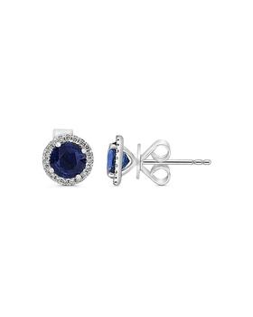 商品Blue Sapphire & Diamond Halo Stud Earrings in 18K White Gold - 100% Exclusive图片