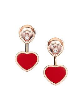 推荐Happy Hearts 18K Rose Gold, Diamond & Red Stone Earrings商品