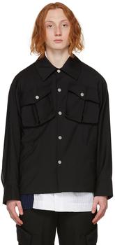 feng chen wang, Feng Chen Wang | Black Semi-Sheer Shirt Jacket商品图片 3.4折