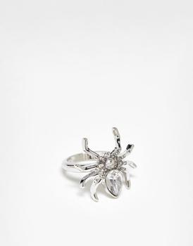 商品ASOS DESIGN Curve Halloween ring with chunky spider design in silver tone图片