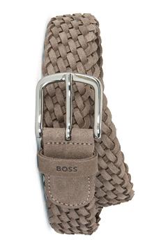 Hugo Boss | BOSS - SASH Khaki/ Medium Beige Woven Suede Belt With Polished Buckle 50474979 260商品图片,满$175享9折, 满折