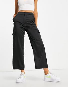 product Stradivarius satin tailored cargo trouser in black image