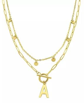 ADORNIA | Tarnish Resistant 14K Gold-Plated Confetti and Paperclip Layered Initial Toggle Necklace,商家Macy's,价格¥177