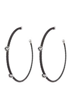 商品18K White Gold, Black & White Stainless Steel Cable 50.8mm Hoop Earrings图片