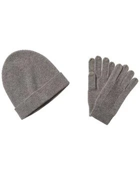 Qi Cashmere | Qi 2pc Ribbed Cashmere Hat & Glove Set,商家Premium Outlets,价格¥435