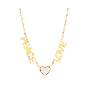 商品STEELTIME | 18K Micron Gold Plated Stainless Steel Peace Love Drop Necklace with Heart Charm,商家Macy's,价格¥456图片