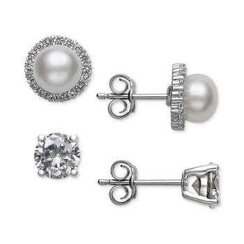 推荐2-Pc. Set Cultured Freshwater Pearl (6mm) & Cubic Zirconia Stud Earrings in Sterling Silver, Created for Macy's商品