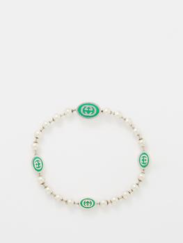Gucci | Enamelled-GG sterling-silver bracelet商品图片,