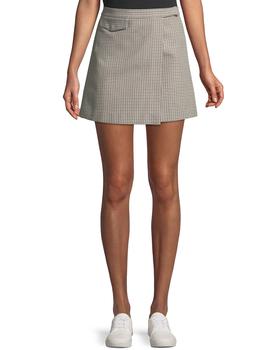 Theory | Snap-Tab Fremont Plaid Wrap Mini Skirt商品图片,4.8折