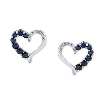 商品Macy's | Sapphire (3/4 ct. t.w.) & Diamond (1/20 ct. t.w.) Heart Stud Earrings in 14k Gold (Also in Emerald & Ruby),商家Macy's,价格¥3832图片