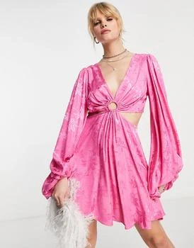Topshop | Topshop jacquard cut out mini dress in pink 5.9折