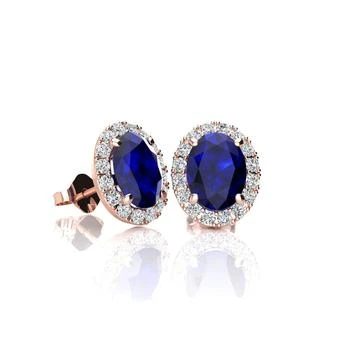 SSELECTS | 2 1/4 Carat Oval Shape Sapphire And Halo Diamond Stud Earrings In 14 Karat Rose Gold,商家Premium Outlets,价格¥4430