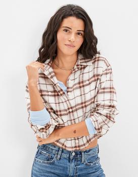 AE | AE Cozy Cropped Flannel Shirt商品图片,4.9折
