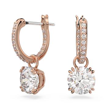 施华洛世奇耳钉评价, Swarovski | Constella drop earrings round cut white rose gold-tone plated商品图片 