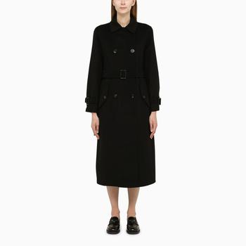 推荐Black double-breasted coat in cashmere and wool商品