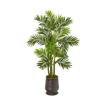 NEARLY NATURAL | 63" Areca Palm Artificial Tree in Ribbed Metal Planter,商家Macy's,价格¥2142