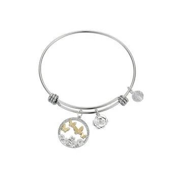 Unwritten | Two-Tone Crystal Butterfly Stainless Steel Adjustable Bangle,商家Macy's,价格¥186