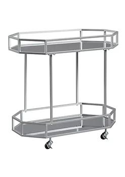 商品Octagonal Metal Bar Cart with Mirrored Top and Bottom, Silver图片