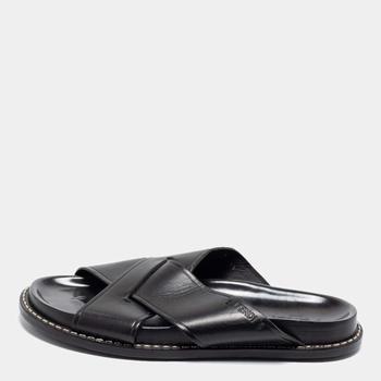 fendi鞋直邮, [二手商品] Fendi | Fendi Black Leather Criss Cross Slide Sandals Size 43.5商品图片 满1件减$100, 满减