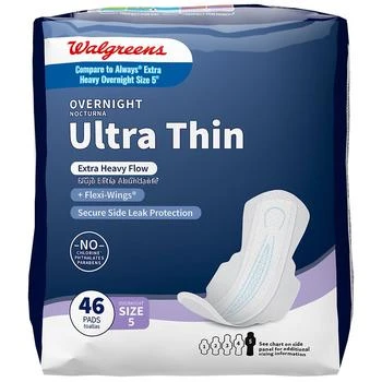 Walgreens | Overnight Ultra Thin Pads Extra Heavy Flow Unscented, 5,商家Walgreens,价格¥89