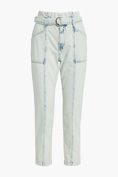 推荐Belted acid-wash high-rise tapered jeans商品