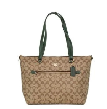 推荐COACH Signature Coated Canvas Khaki Amazon Green Leather Gallery Tote Bag商品