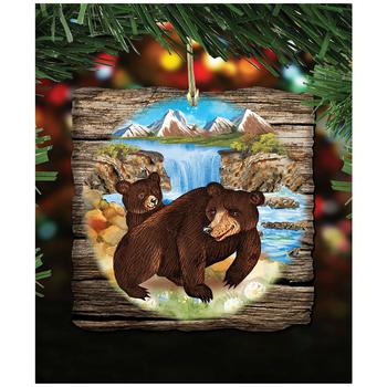 商品Bear Cabin Wooden Christmas Ornament, Set of 2图片