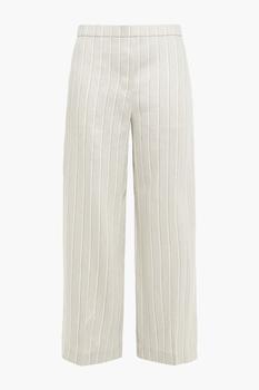 Theory | Cropped striped linen-blend twill wide-leg pants商品图片,3折
