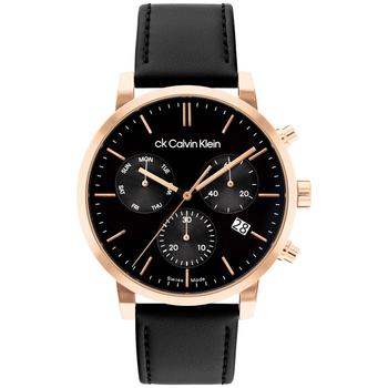 ck手表男是什么牌子, Calvin Klein | Men's Swiss Chronograph Gauge Black Leather Strap Watch 42mm商品图片 