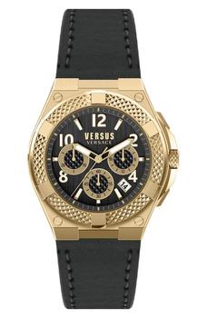 Versace | Versace Men's Esteve Stainless Steel Black Dial Leather Strap Bracelet Watch, 46mm商品图片 5.1折