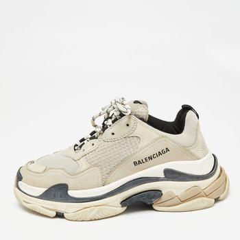 推荐Balenciaga Light Grey/Black Leather And Mesh Triple S Sneakers Size 41商品