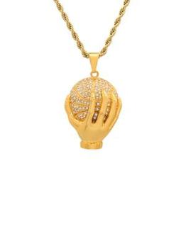 商品Anthony Jacobs | 18K Goldplated Stainless Steel & Simulated Diamond Hand On Basketball Pendant Necklace,商家Saks OFF 5TH,价格¥445图片